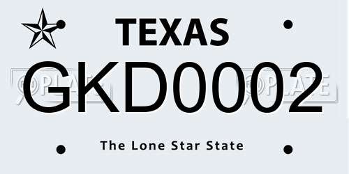 GKD0002 Texas License Plate