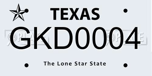 GKD0004 Texas License Plate