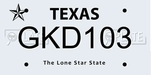 GKD103 Texas License Plate