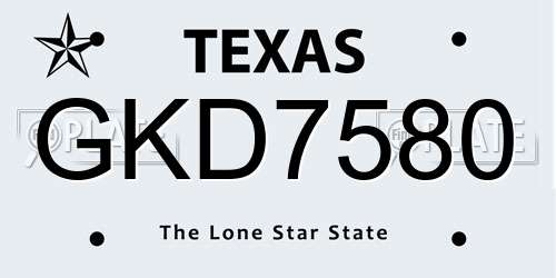 GKD7580 Texas License Plate