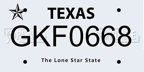 GKF0668 Texas License Plate