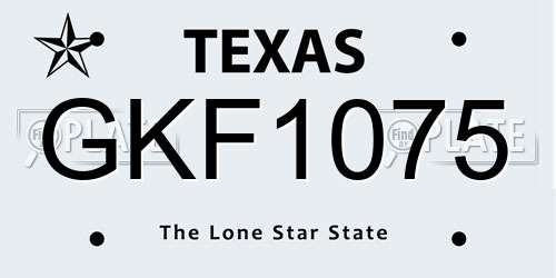 GKF1075 Texas License Plate