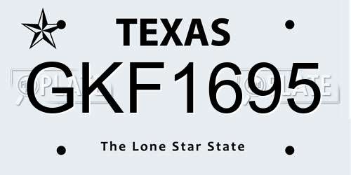 GKF1695 Texas License Plate