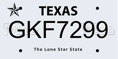 GKF7299 Texas License Plate