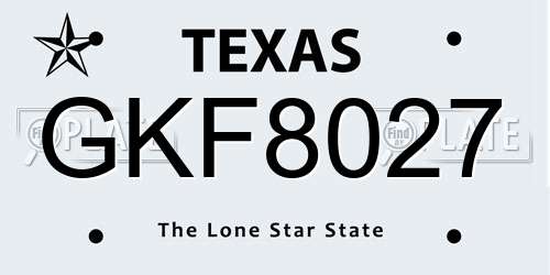 GKF8027 Texas License Plate