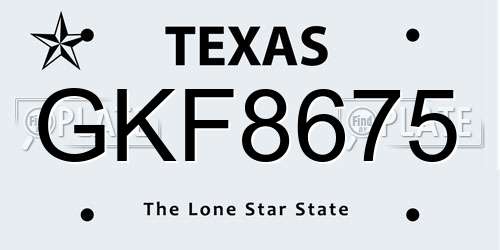 GKF8675 Texas License Plate