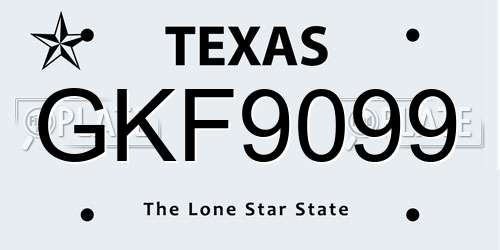 GKF9099 Texas License Plate