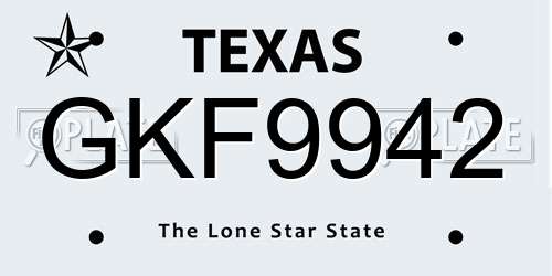 GKF9942 Texas License Plate