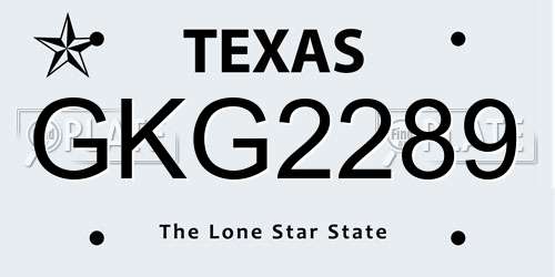 GKG2289 Texas License Plate