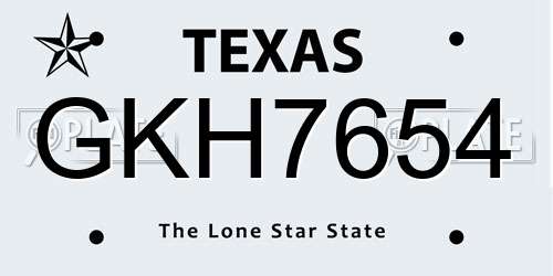 GKH7654 Texas License Plate