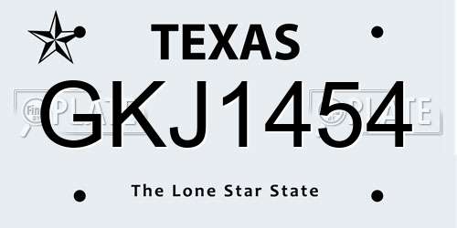 GKJ1454 Texas License Plate
