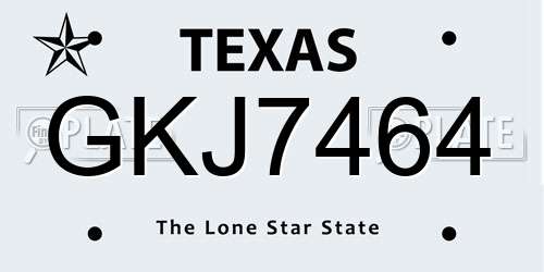 GKJ7464 Texas License Plate