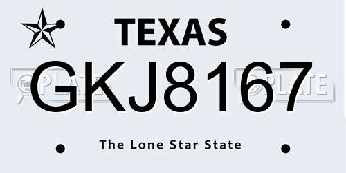 GKJ8167 Texas License Plate