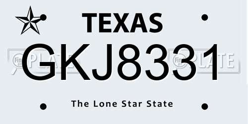 GKJ8331 Texas License Plate