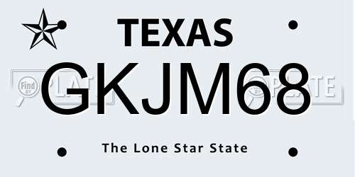 GKJM68 Texas License Plate