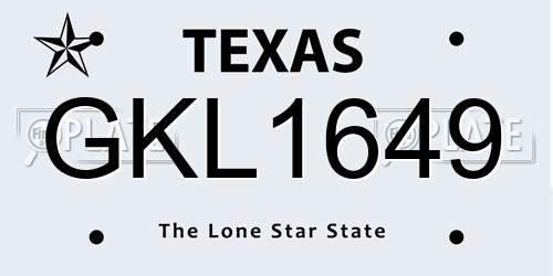 GKL1649 Texas License Plate