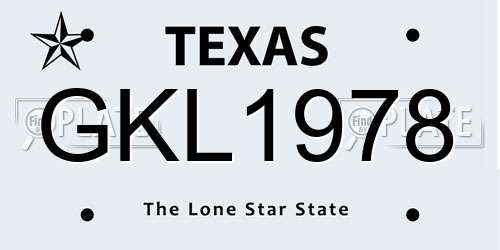 GKL1978 Texas License Plate