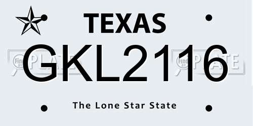 GKL2116 Texas License Plate