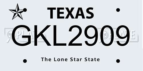 GKL2909 Texas License Plate