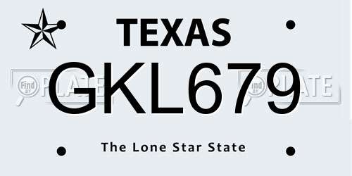 GKL679 Texas License Plate
