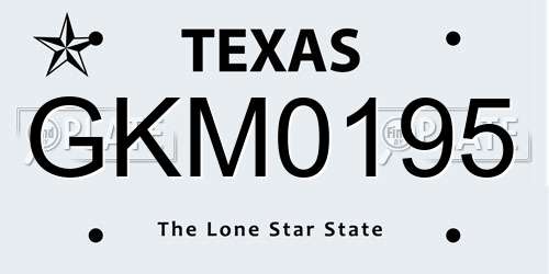 GKM0195 Texas License Plate