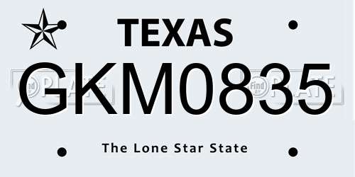GKM0835 Texas License Plate