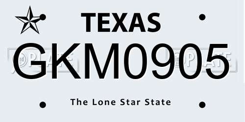 GKM0905 Texas License Plate