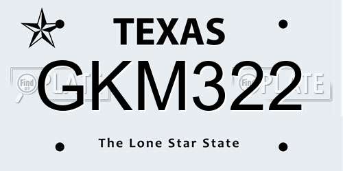 GKM322 Texas License Plate