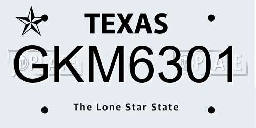 GKM6301 Texas License Plate