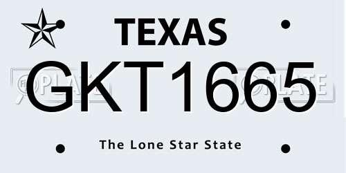 GKT1665 Texas License Plate