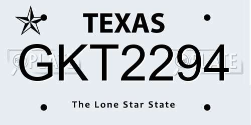 GKT2294 Texas License Plate