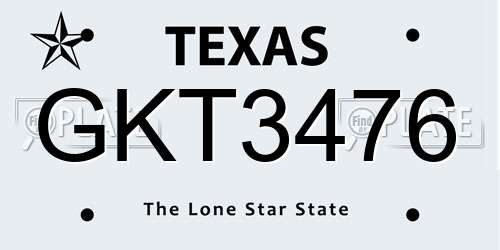 GKT3476 Texas License Plate