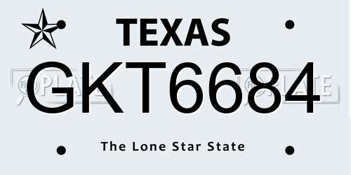 GKT6684 Texas License Plate