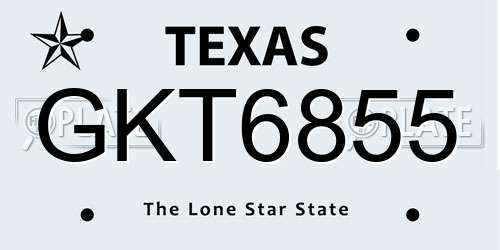 GKT6855 Texas License Plate