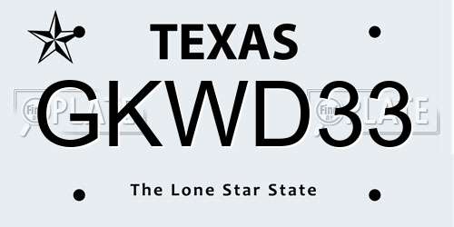 GKWD33 Texas License Plate