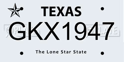 GKX1947 Texas License Plate