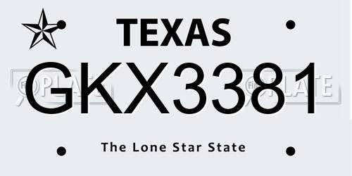 GKX3381 Texas License Plate