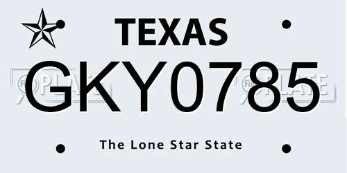 GKY0785 Texas License Plate