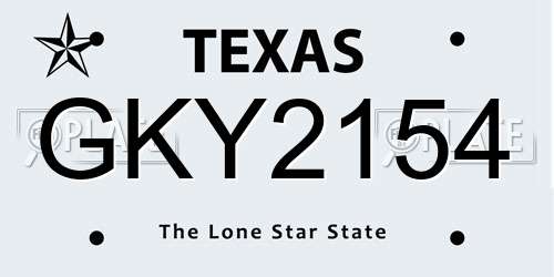 GKY2154 Texas License Plate