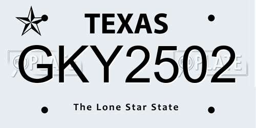 GKY2502 Texas License Plate