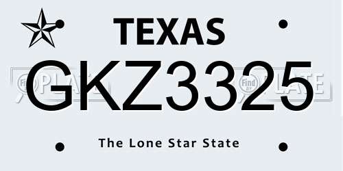 GKZ3325 Texas License Plate