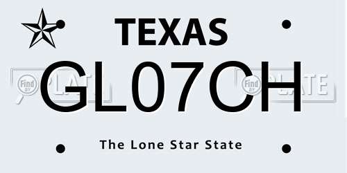 GL07CH Texas License Plate