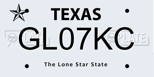 GL07KC Texas License Plate