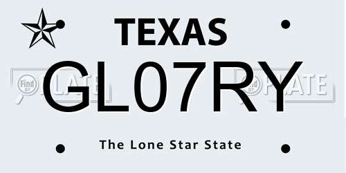 GL07RY Texas License Plate