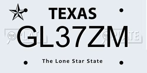GL37ZM Texas License Plate