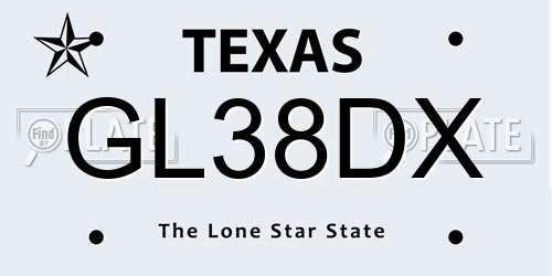 GL38DX Texas License Plate
