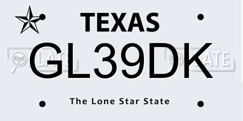 GL39DK Texas License Plate
