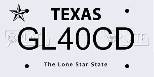 GL40CD Texas License Plate