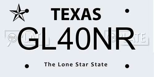 GL40NR Texas License Plate