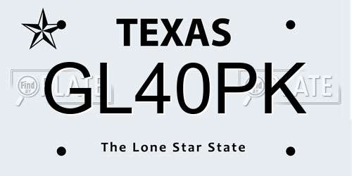 GL40PK Texas License Plate